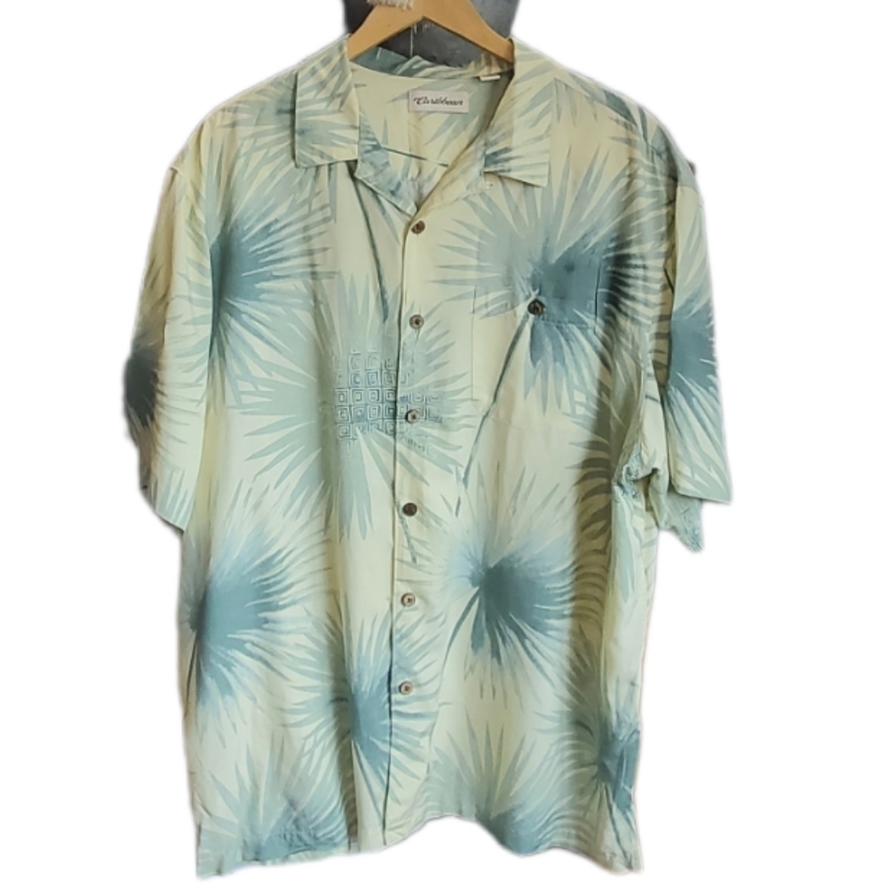 CARIBBEAN Aloha shirt abstract leaf print XL